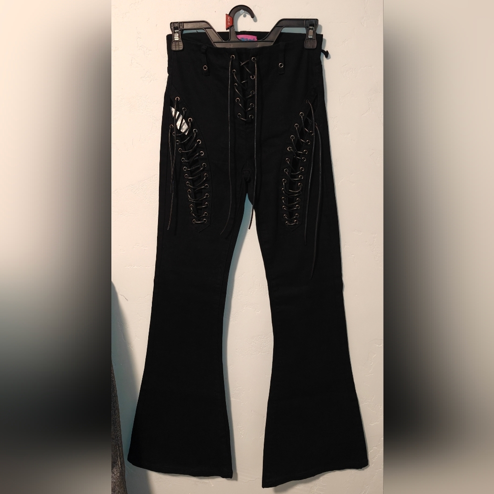 Edikted Black Lace-Up Flare Jeans